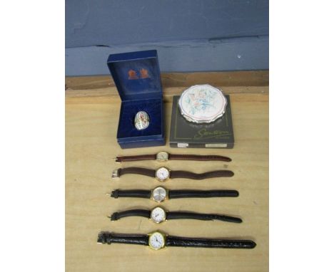 5 Ladies watches, Halcyon Enamel egg trinket box and Stratton's of London enamel compact&nbsp;