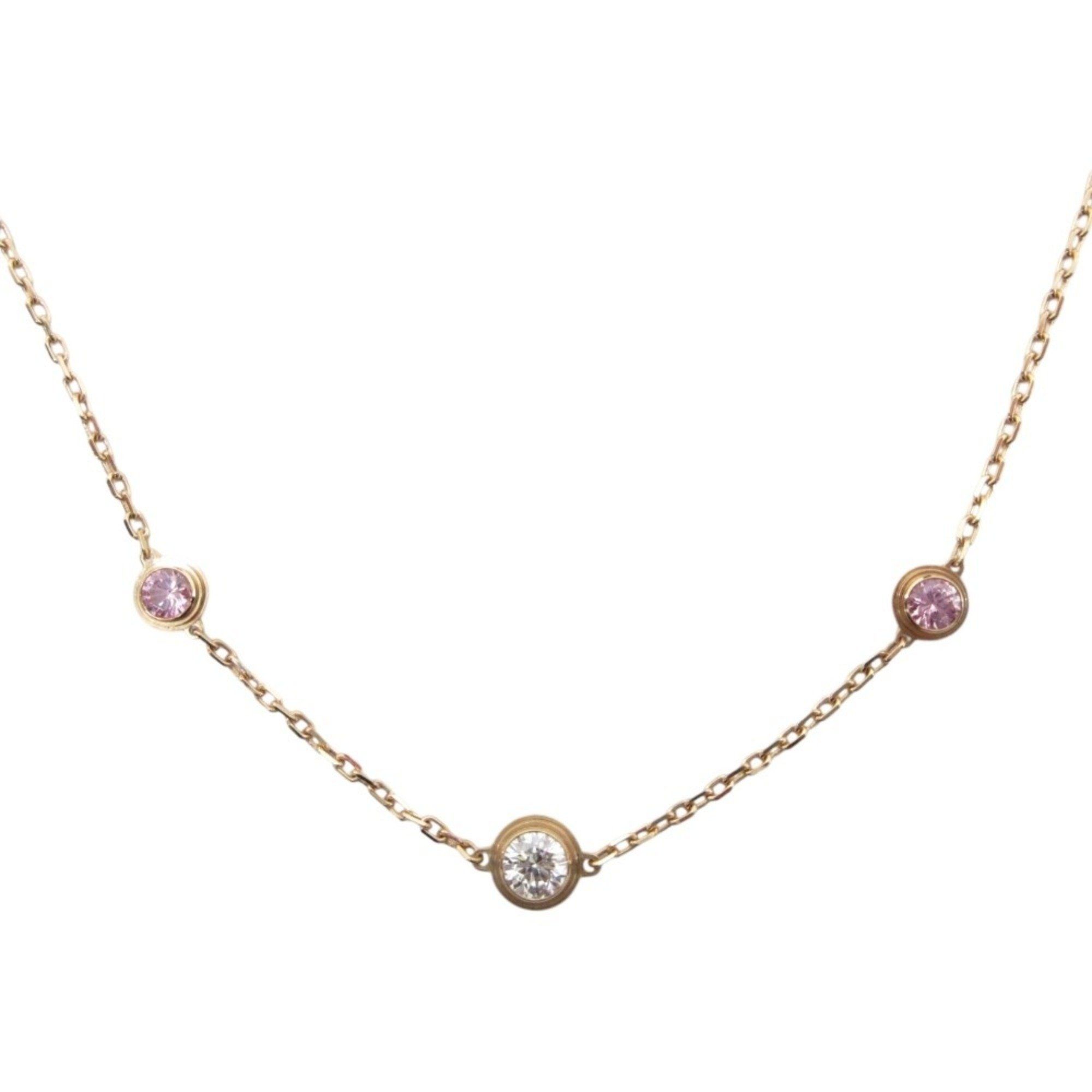 Cartier Diamant Léger d'Amour Diamond Pink Sapphire 3P Necklace Pendant K18PG Gold Women's