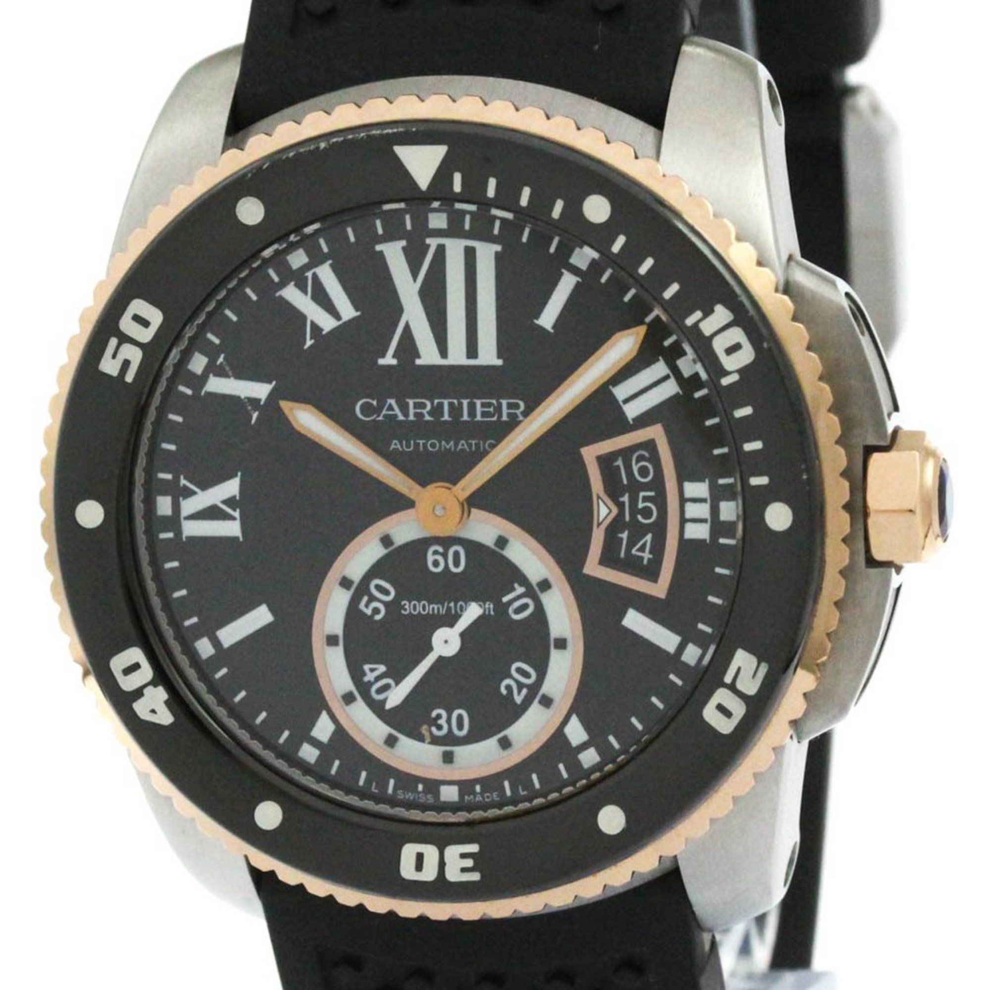 CARTIER Calibre de Cartier Diver 18K Pink Gold Steel Watch W7100055 Polished