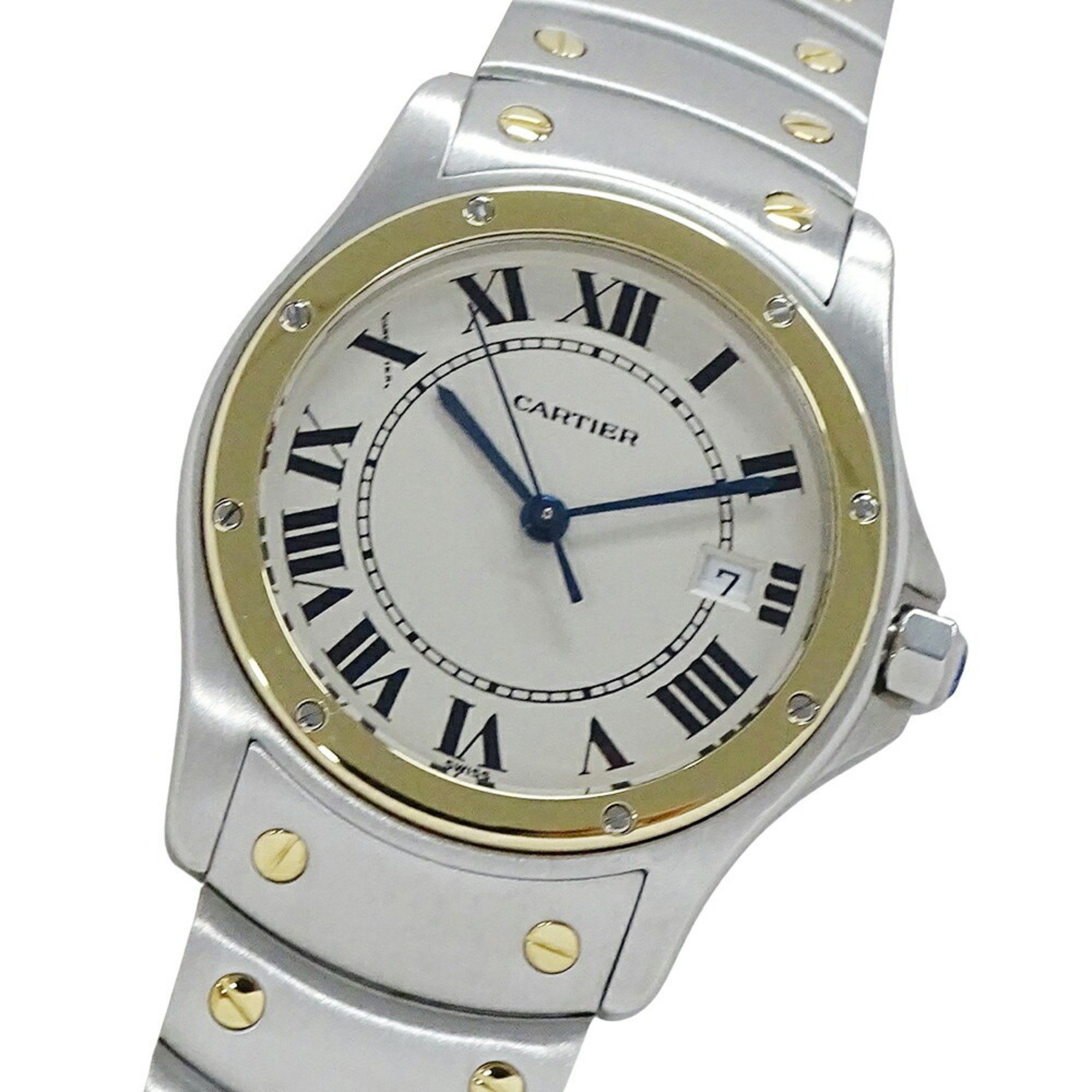 Cartier Watch Boys Santos Ronde MM Date Quartz Stainless Steel SS Gold YG W20037R3 Round Polished
