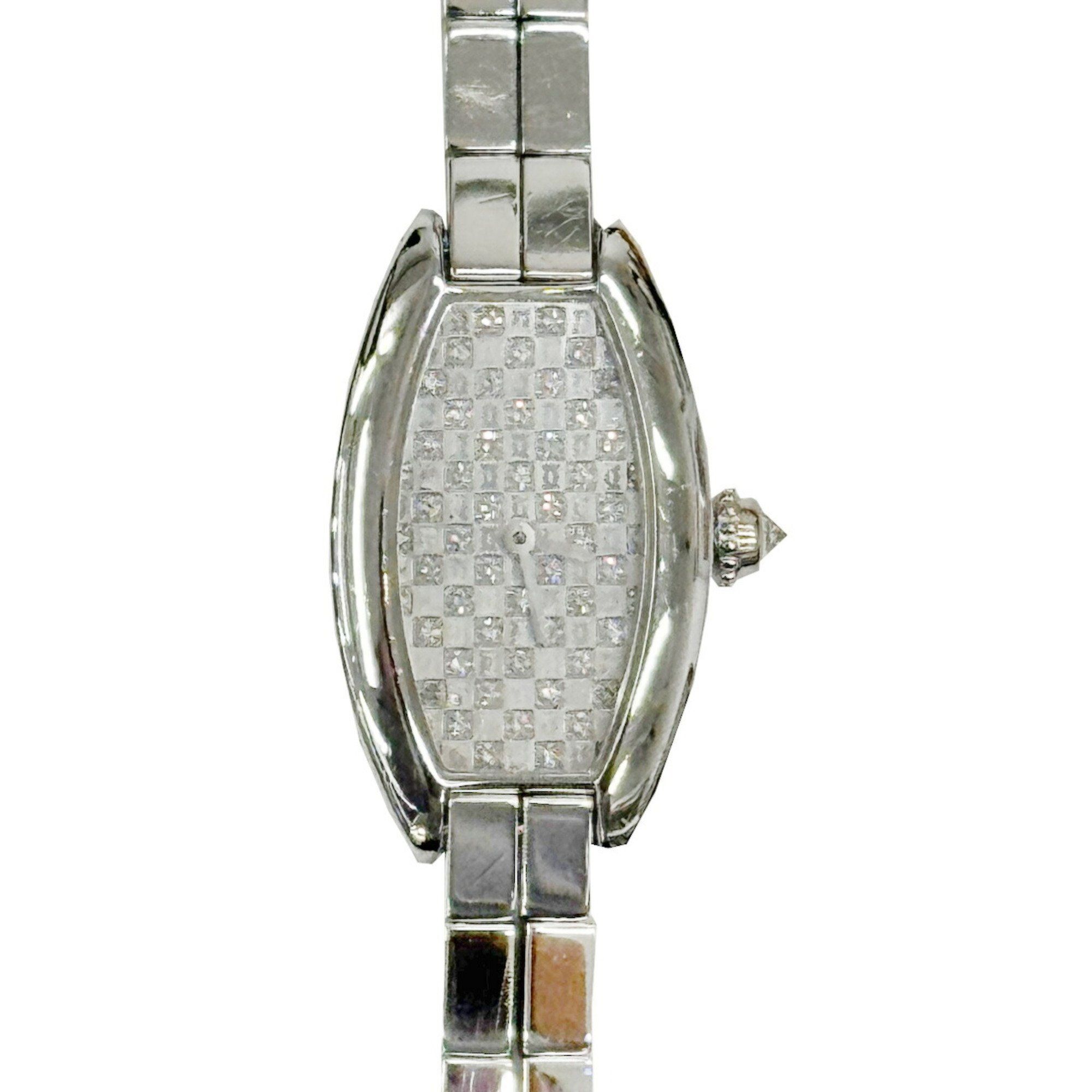 CARTIER Mini Tonneau Lanieres WJ2002W3 18KWG White Gold 750WG Diamond Wristwatch Quartz