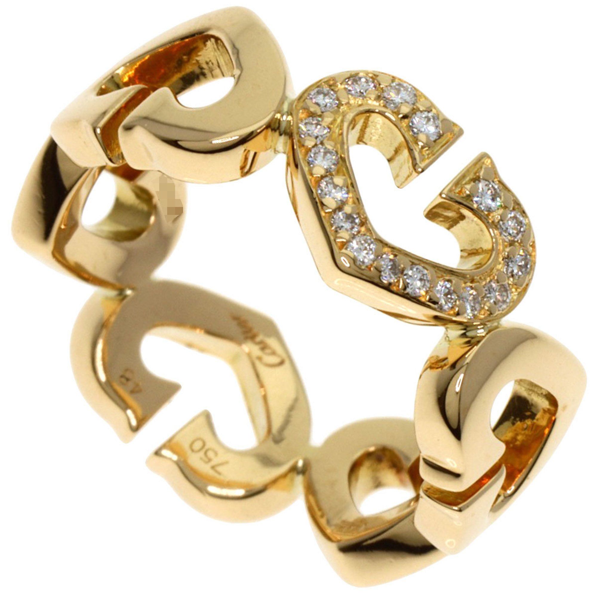 Cartier C Heart Diamond #48 Ring, K18 Yellow Gold, Women's