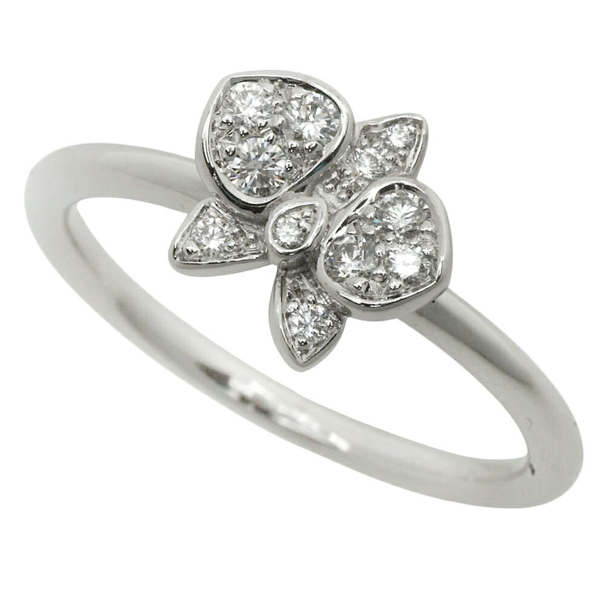 Cartier Caresse d'Orchidé Pale Ring, K18WG, White Gold, Melee Diamonds, #50, Actual size: approx. 9.