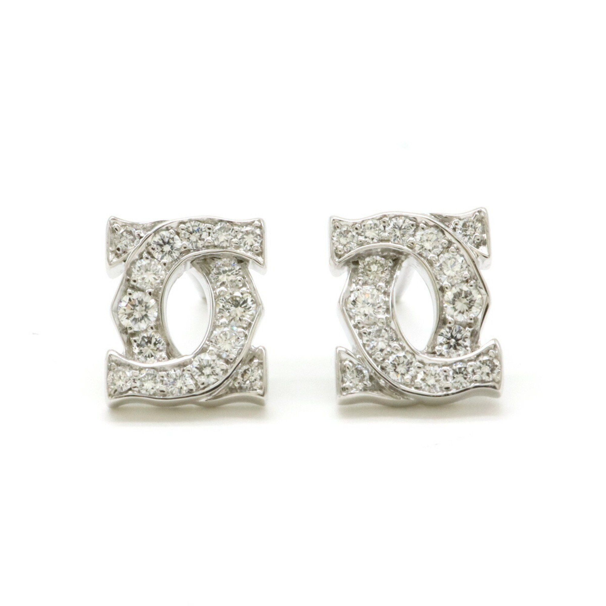 Cartier 2C Entrelacé Earrings, K18WG, 750WG, White Gold, Diamonds