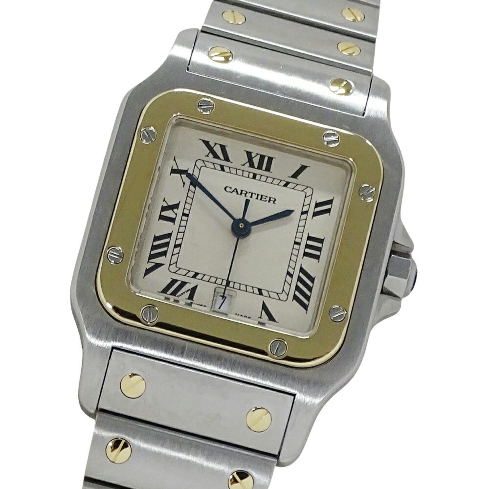 Cartier Men's Watch Santos Galbe LM Date Quartz Stainless Steel SS Gold YG W20011C4 Combination Poli