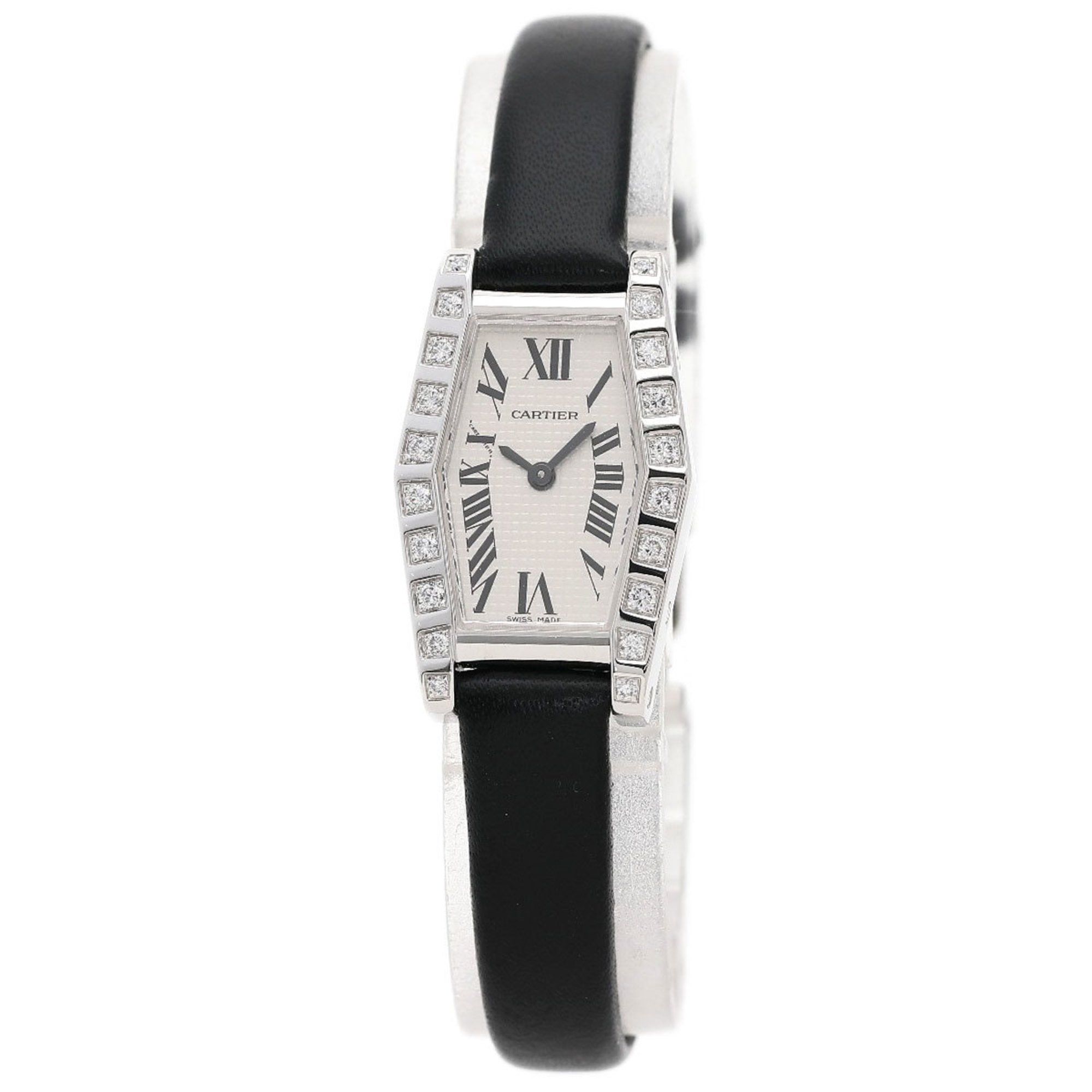 Cartier WJ2005W3 Hexagonal Lanier Watch, 18K White Gold, Leather, Women's