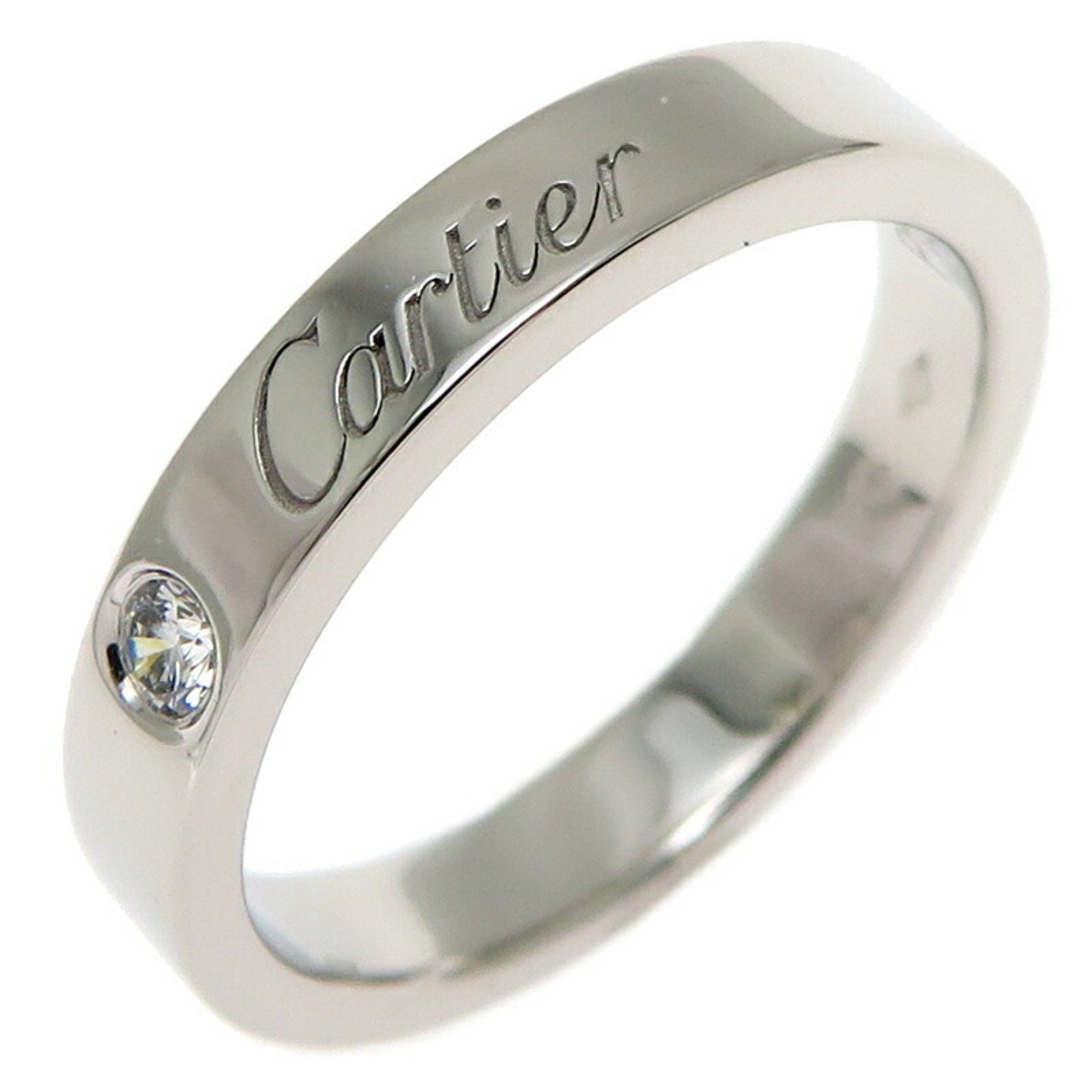 Cartier #47 Engraved Diamond Ladies Ring B4051300 Pt950 Platinum Size 7
