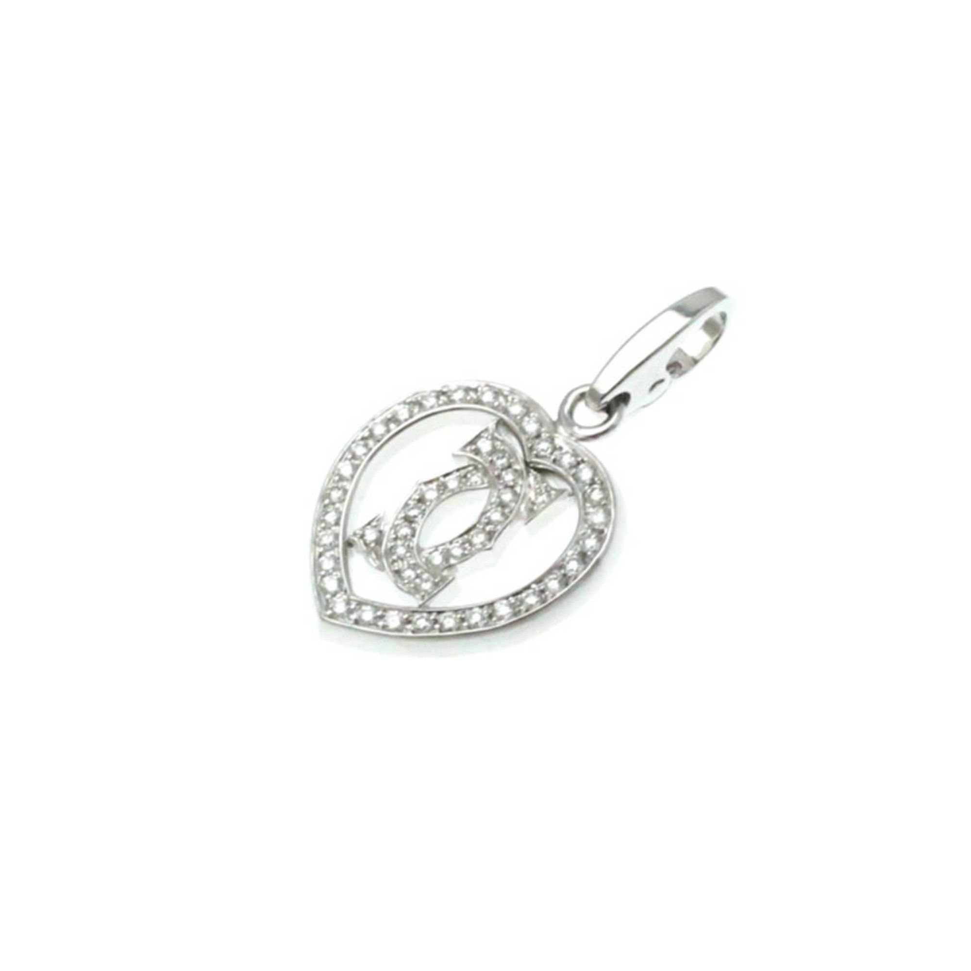 Cartier C De Cartier 2C Heart Charm White Gold (18K) Diamond Women's Fashion Pendant Necklace (Silve