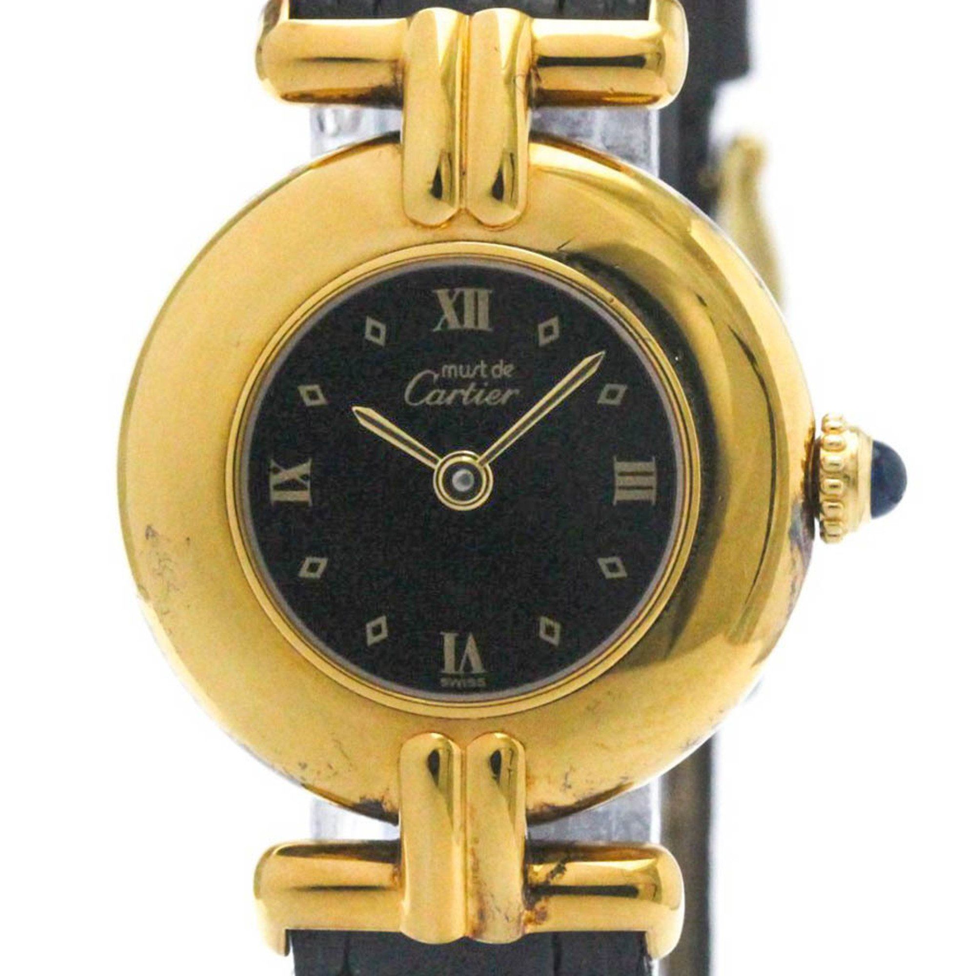 CARTIER Must Colisee Gold Plated Leather Quartz Ladies Watch 590002