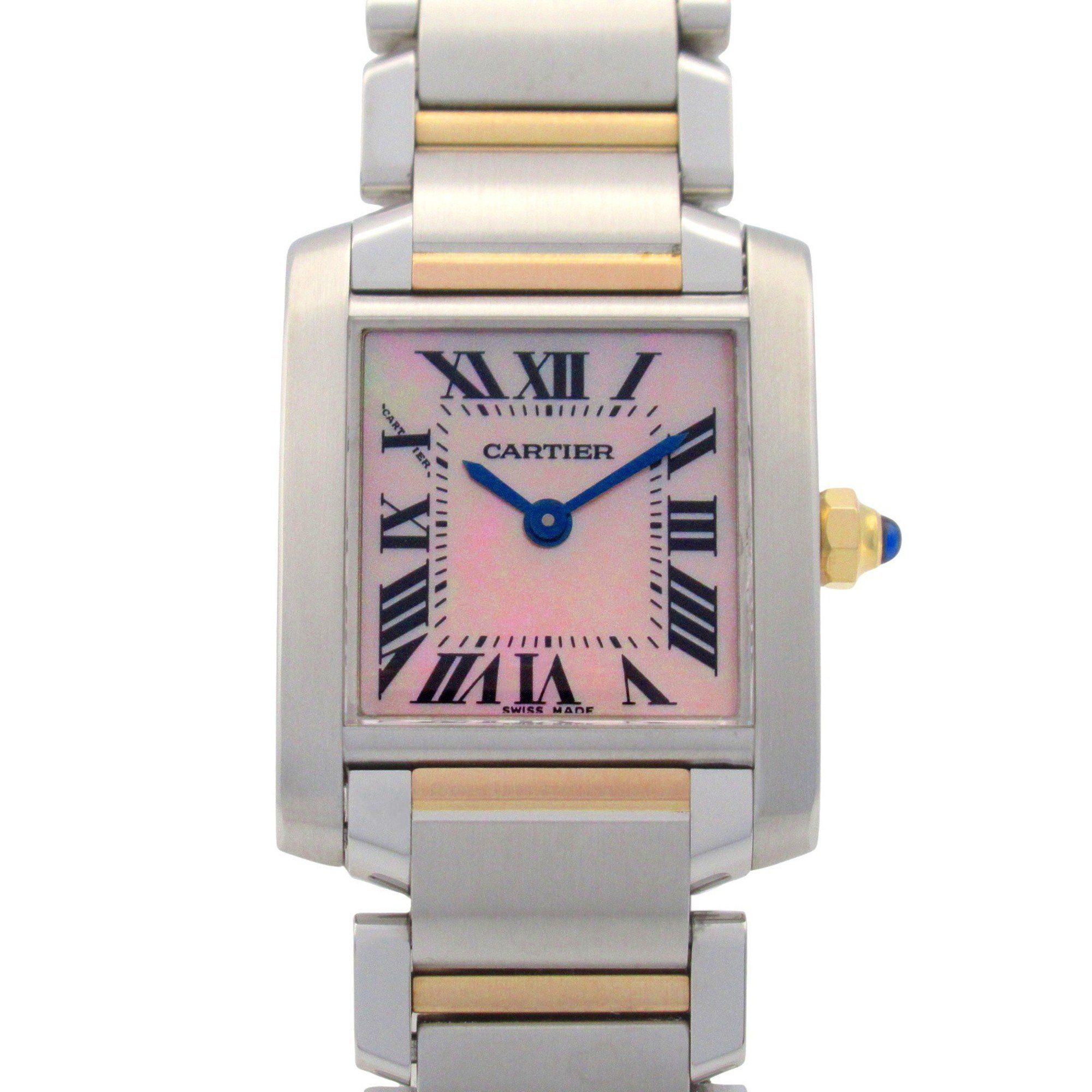 CARTIER Tank Francaise SM Watch 18KPG (Pink Gold) Stainless Steel Ladies Pink Shell W51027Q4