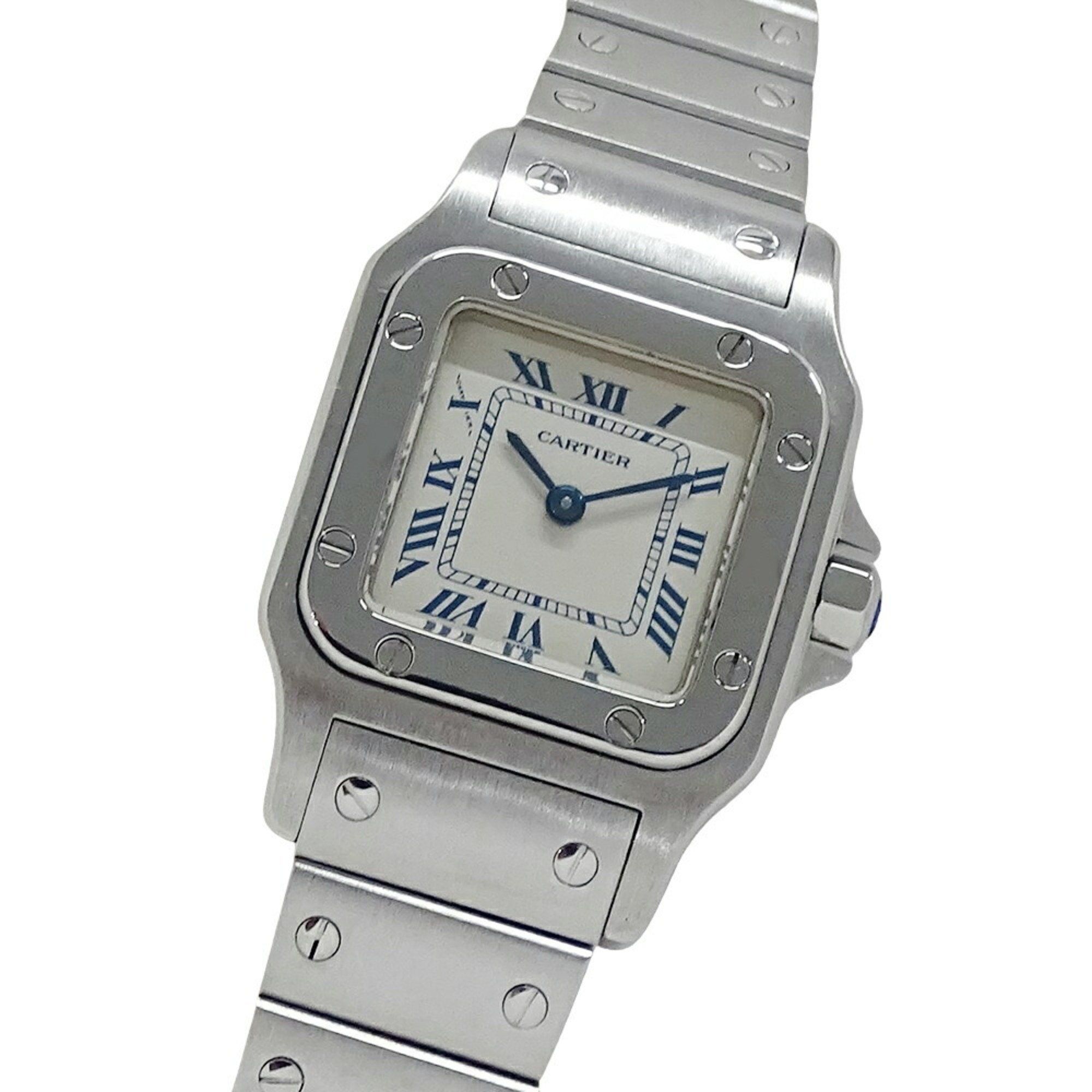 Cartier Women's Watch Santos Galbe SM Quartz Stainless Steel SS W20017D6 Silver Ivory Polished