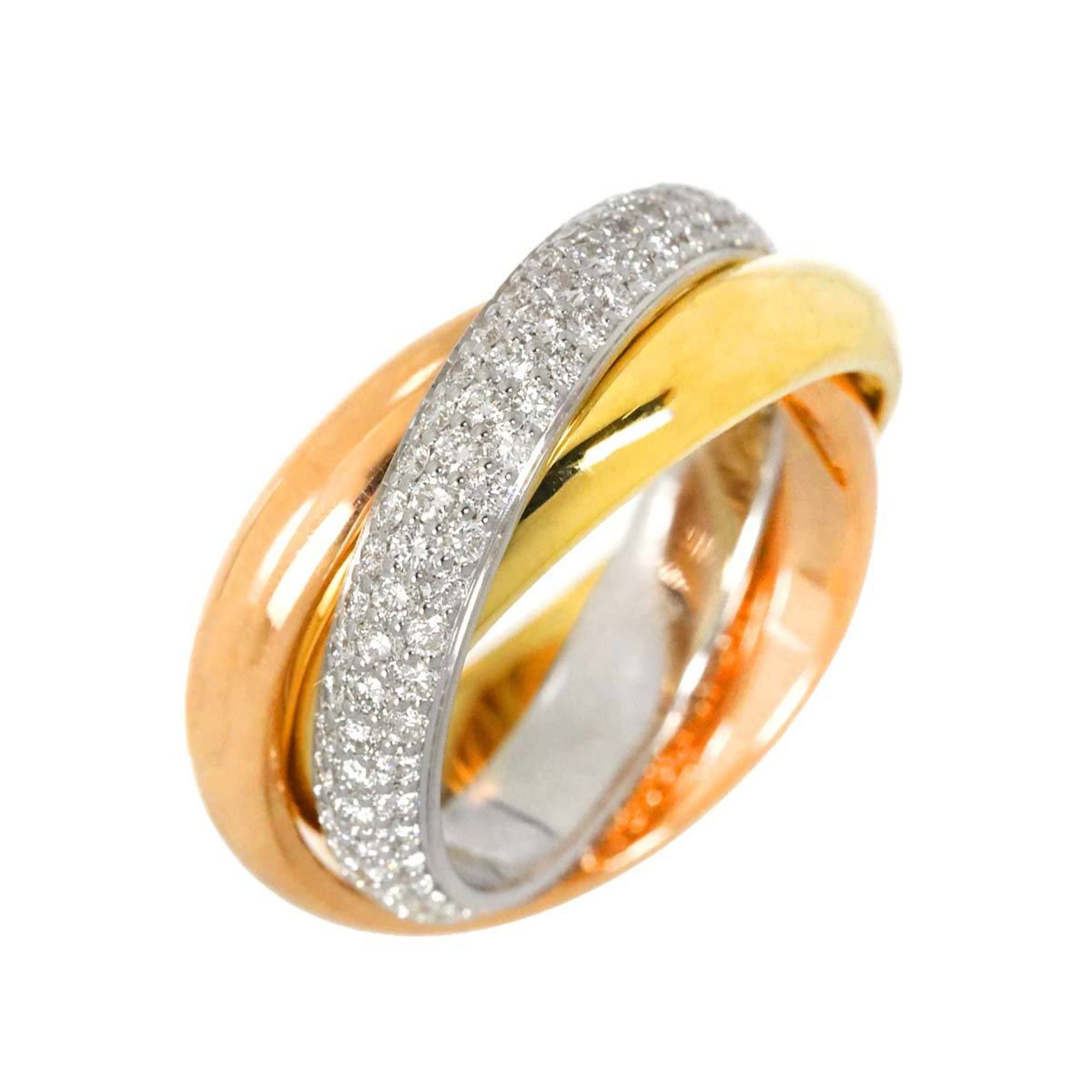 Cartier Trinity #50 Ring Pavé Diamond YG WG PG Three Gold 750 3-Row