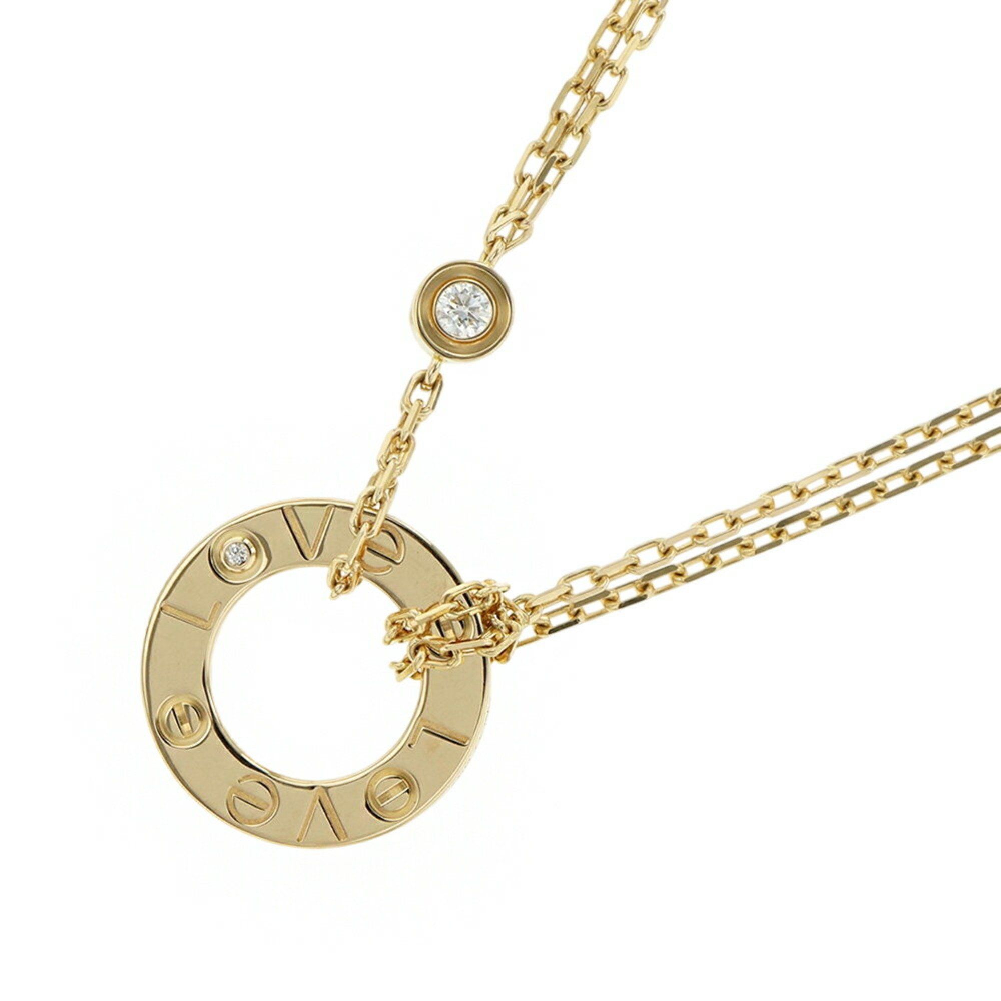 Cartier Necklace LOVE Circle Diamond 2P Total 0.03ct 18KYG Yellow Gold B7219500 Love Pendant