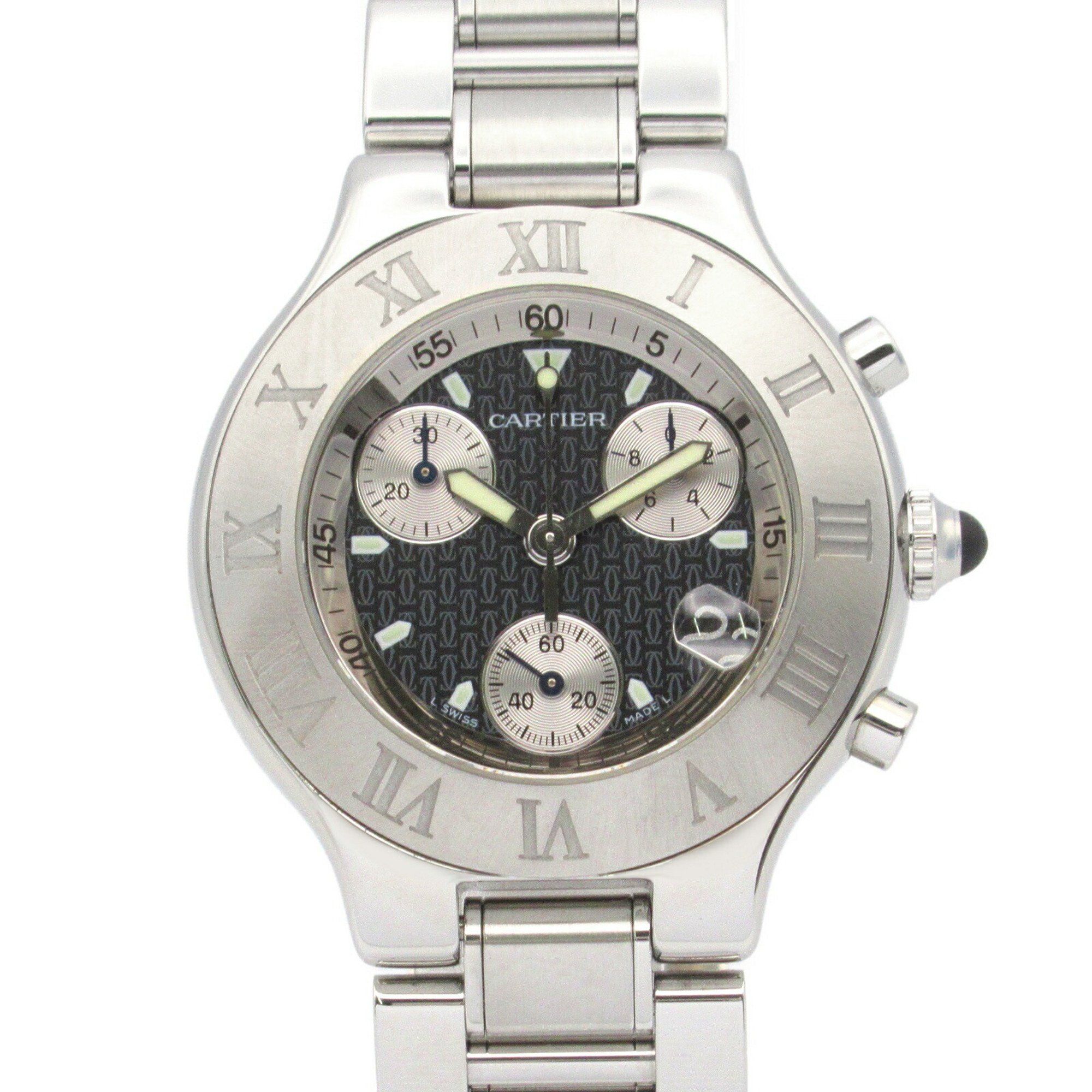 Cartier Chronos Cuff Watch Stainless Steel Men's Black W10172T2