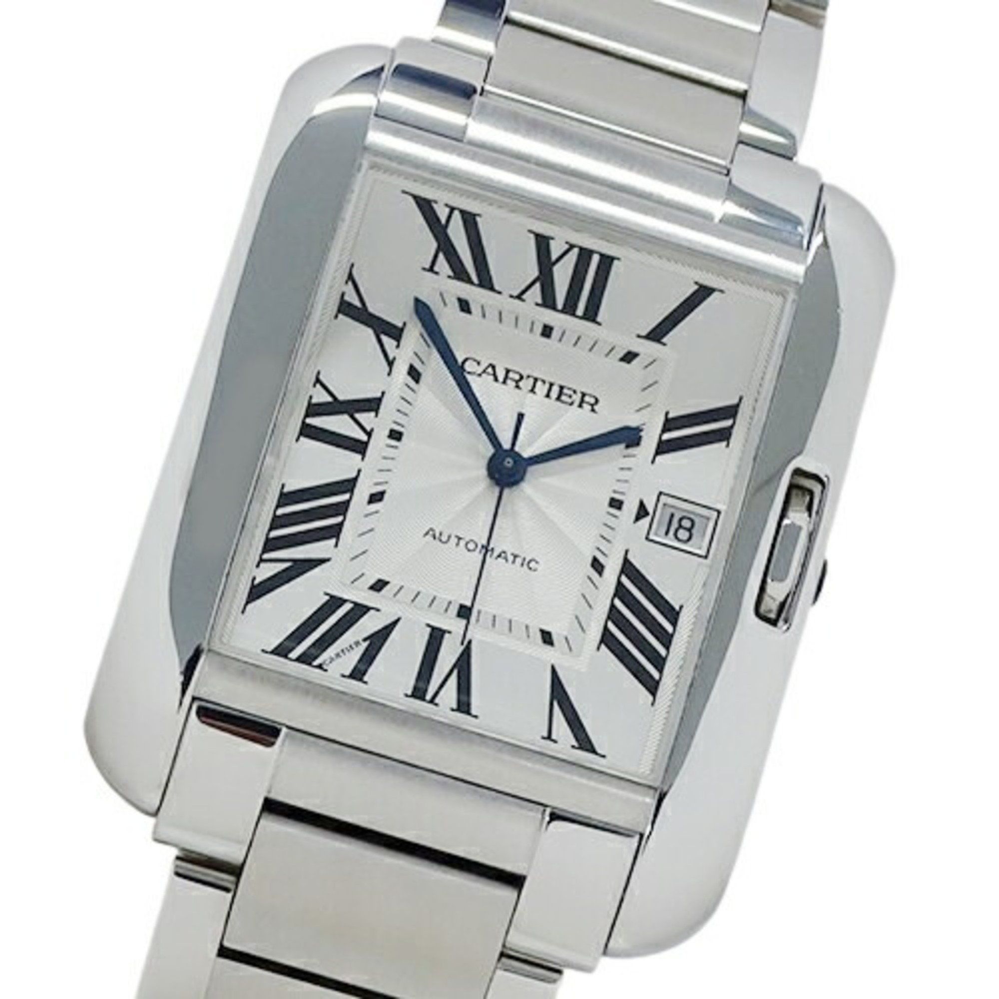 Cartier Men's Tank Anglaise XL Date Automatic AT Stainless Steel W5310008 Silver Square Polished