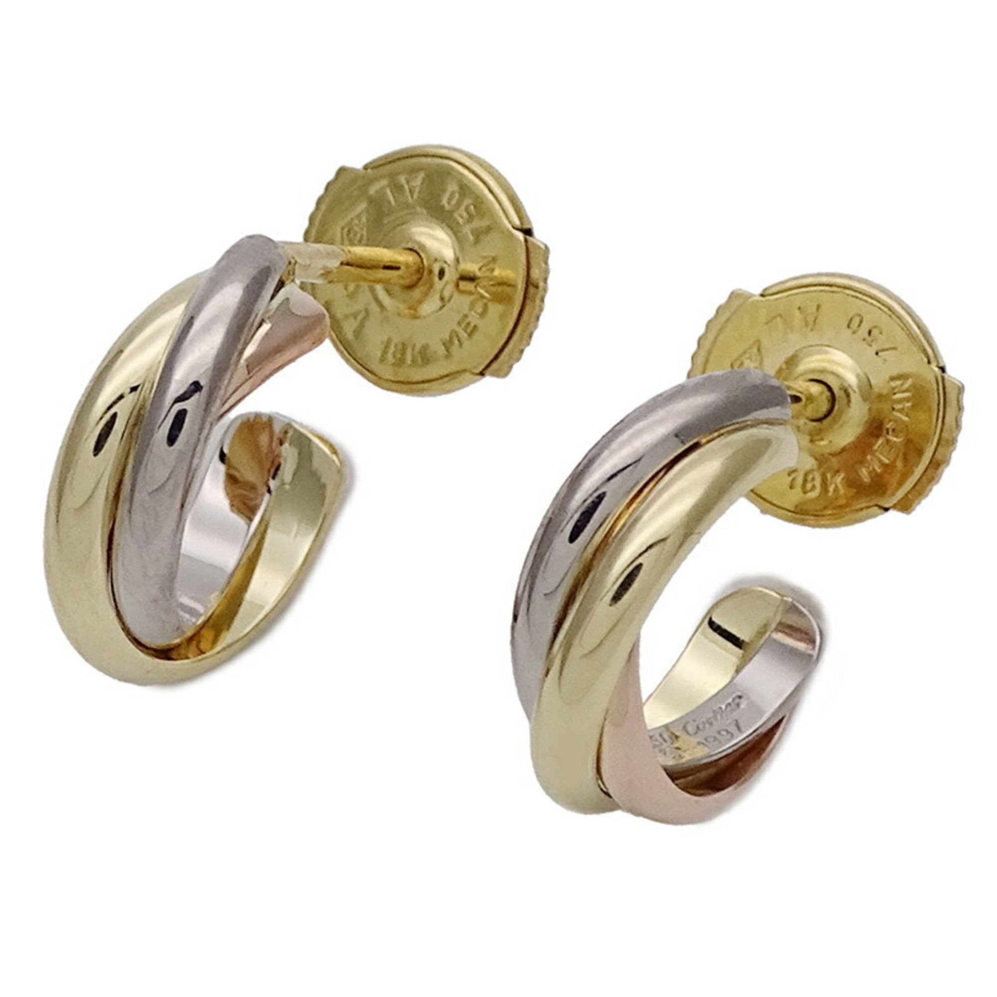 Cartier Earrings for Women 750YG 750WG 750PG Trinity Yellow Gold White Pink Three Colors Polished