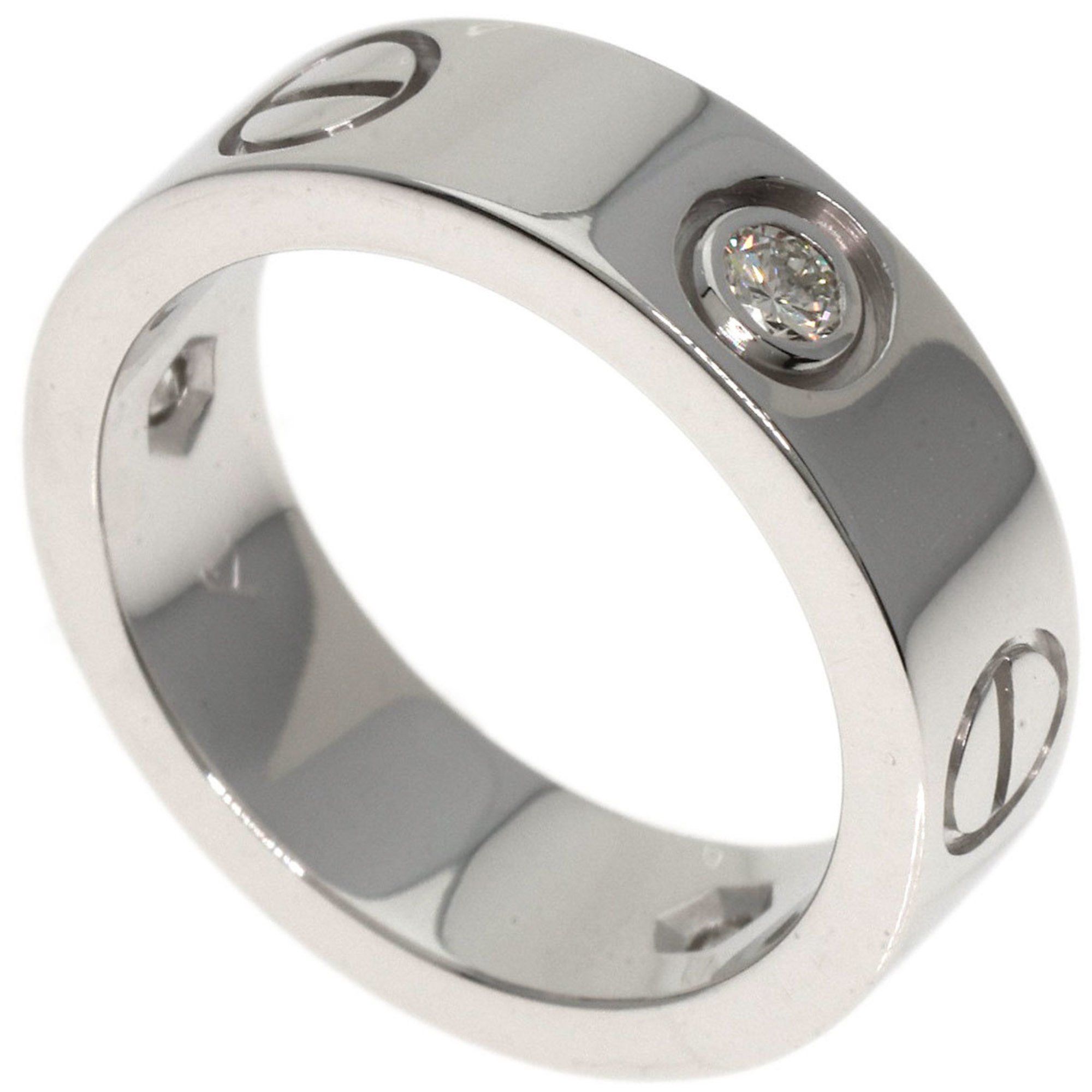 Cartier Love Ring Half Diamond #47 K18 White Gold Women's