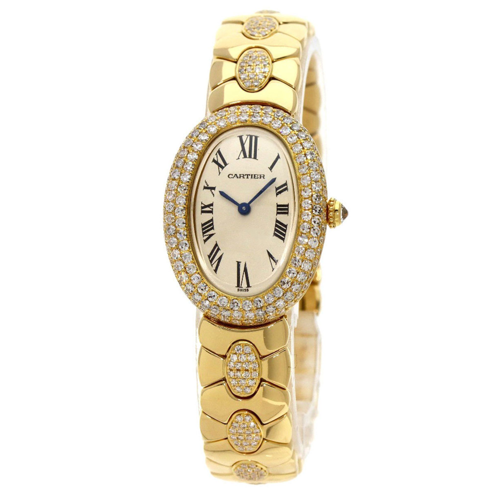 Cartier 1920 Baignoire SM Diamond Manufacturer Complete (2023.10) Wristwatch K18 Yellow Gold K18YGxD
