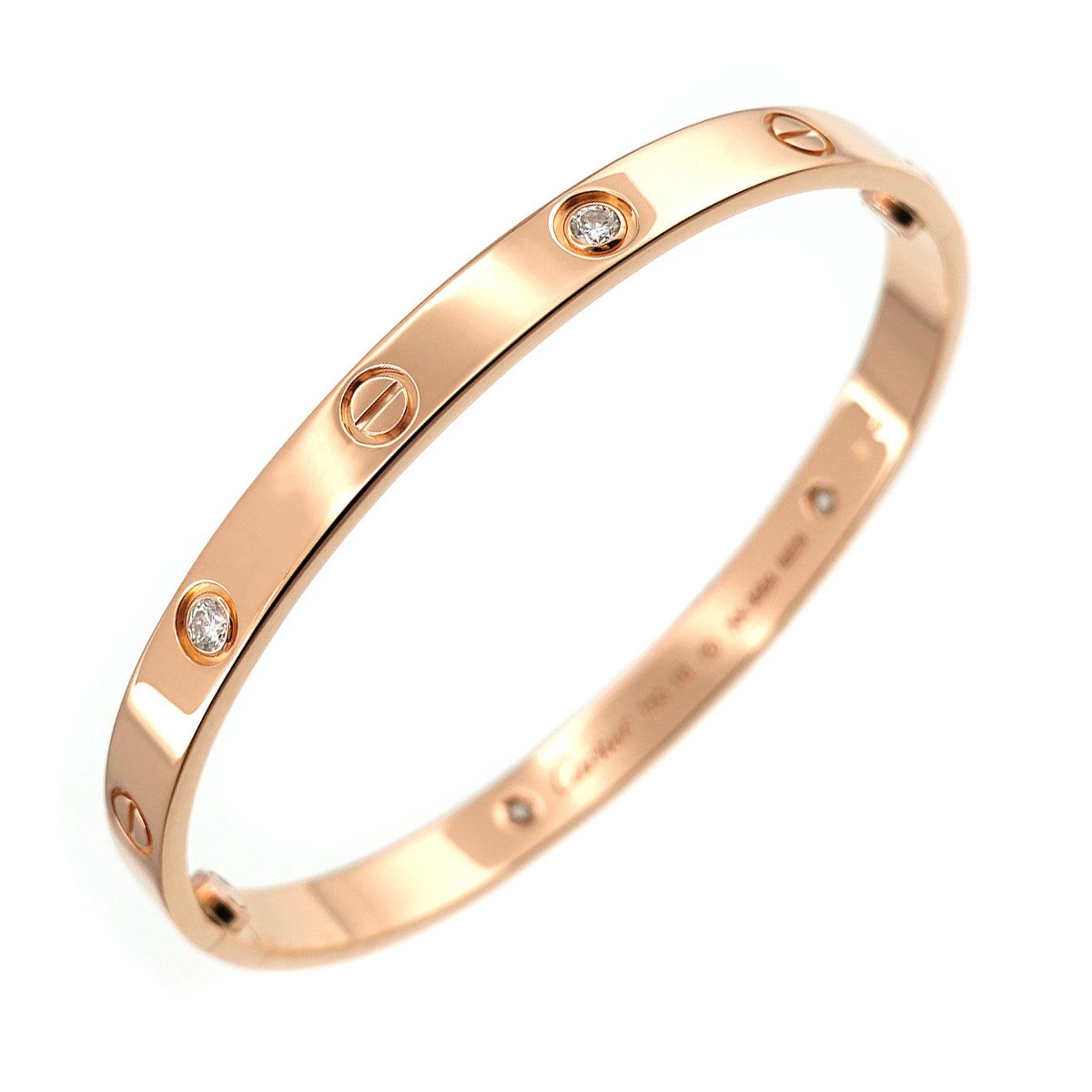 Cartier Love Bracelet #18 Half Diamond 4P K18 PG Pink Gold 750 Bangle