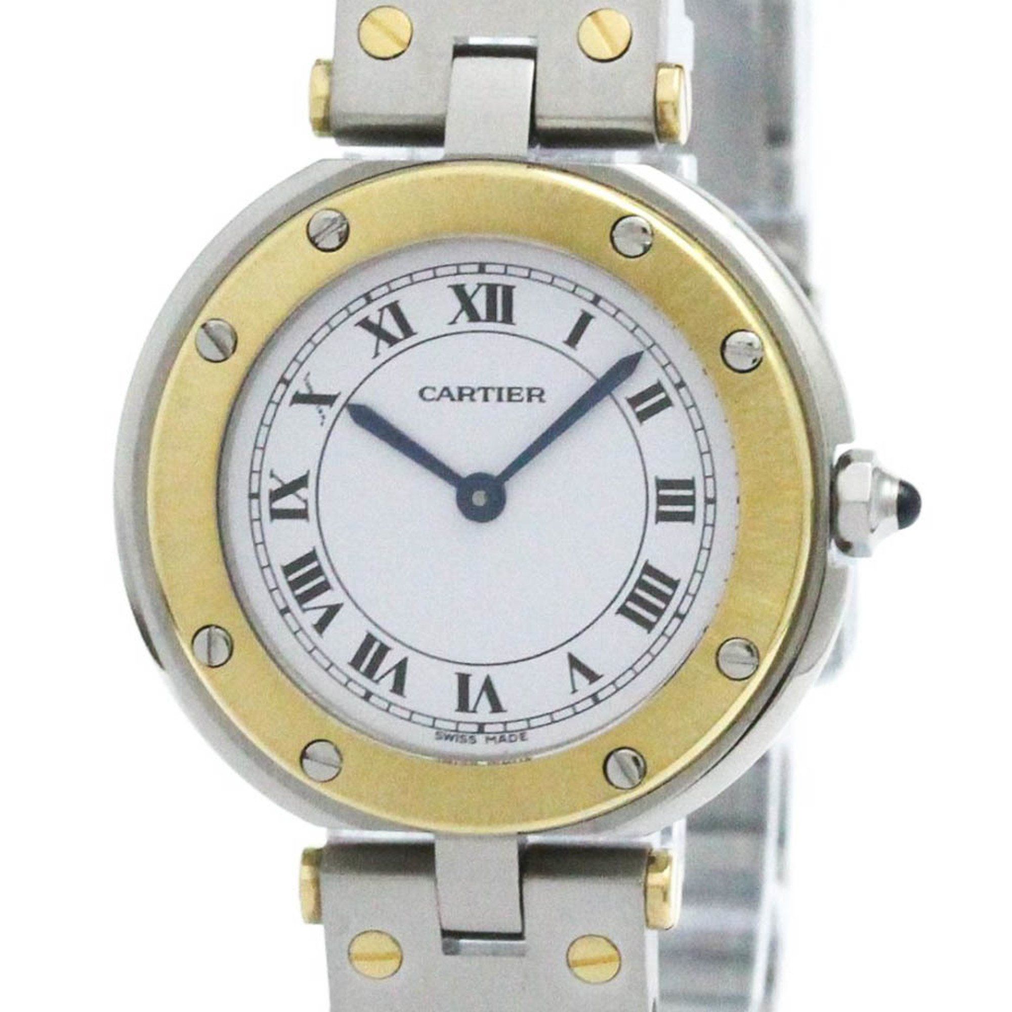 CARTIER Santos Round 18K Gold Steel Quartz Ladies Watch Polished