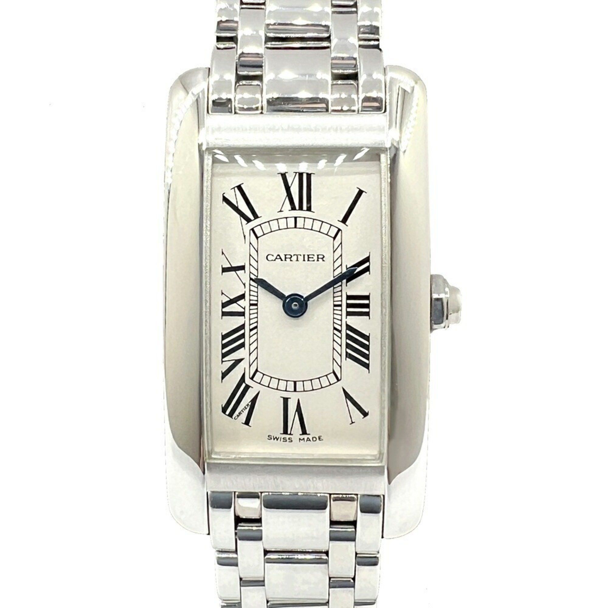 Cartier Tank Americaine SM W260119L1 K18WG White Dial Quartz Wristwatch Rectangular Watch Battery Op