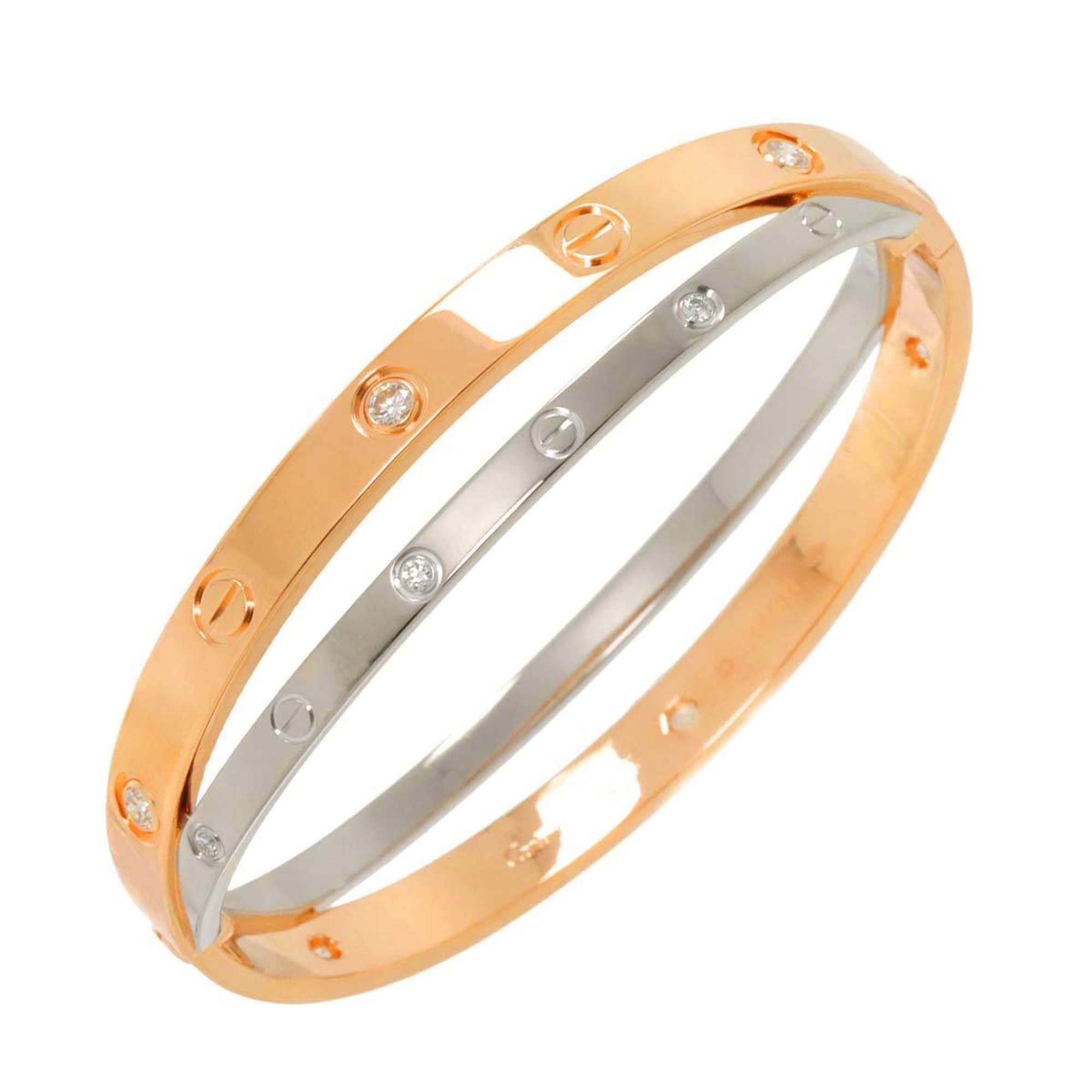 Cartier Love Bracelet Diamond 12P #17 K18 PG WG Pink White Gold 750 Bangle