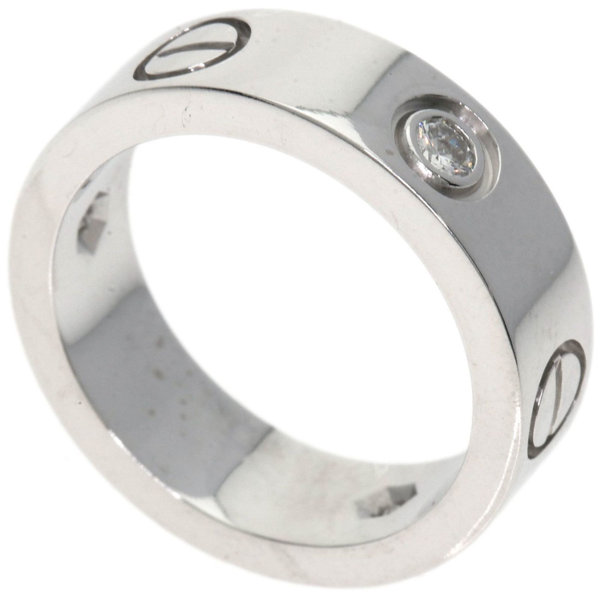 Cartier Love Ring Half Diamond #49 18K White Gold Women's CARTIER