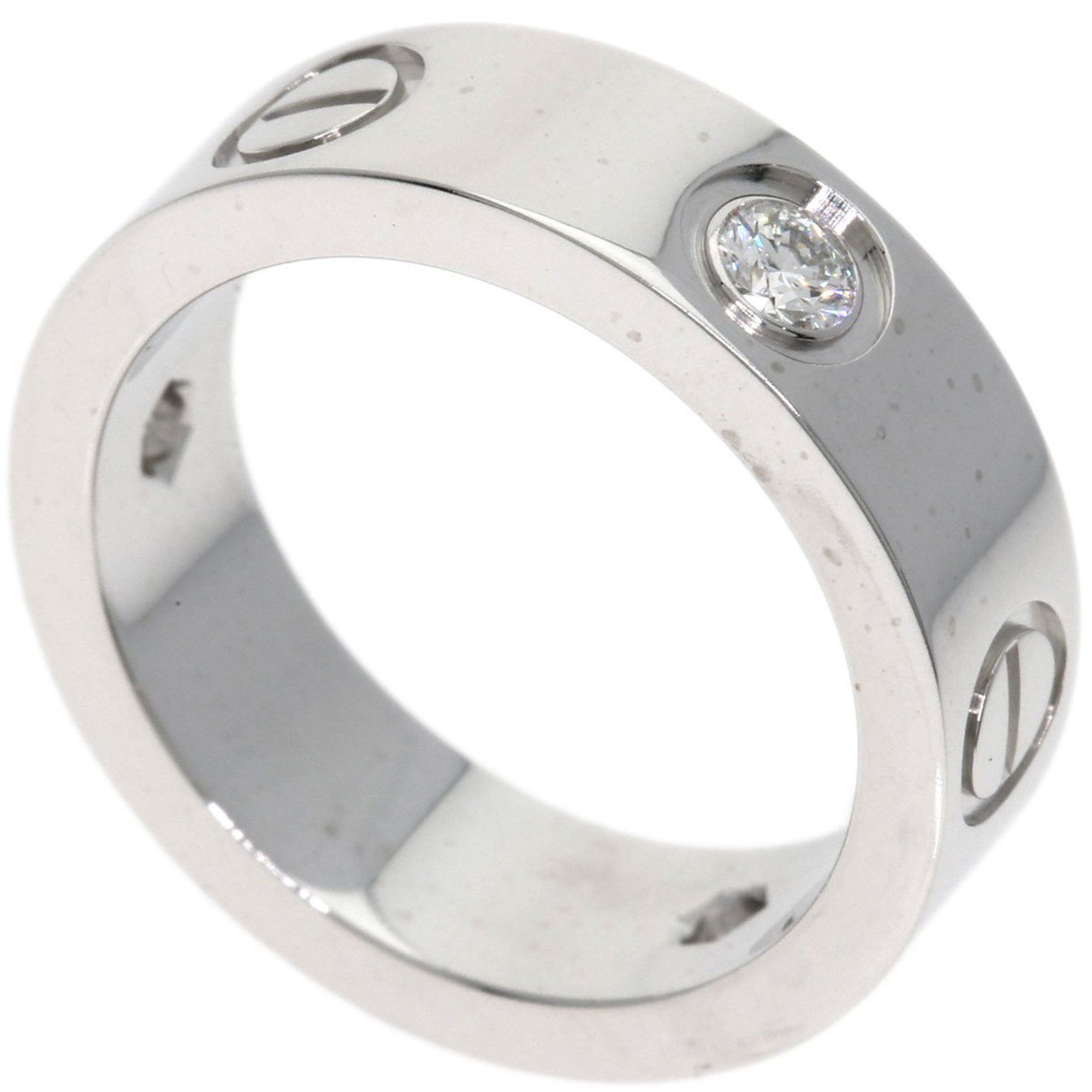 Cartier Love Ring Half Diamond #48 18K White Gold Women's CARTIER