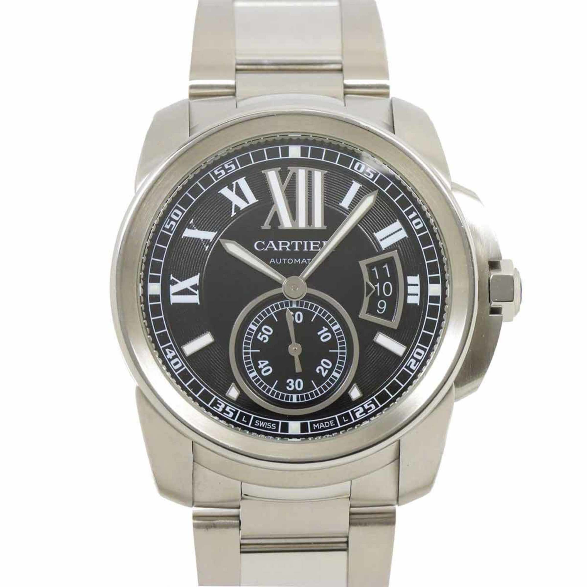 Cartier Calibre de W7100016 Men's Watch Date Black Automatic Self-Winding