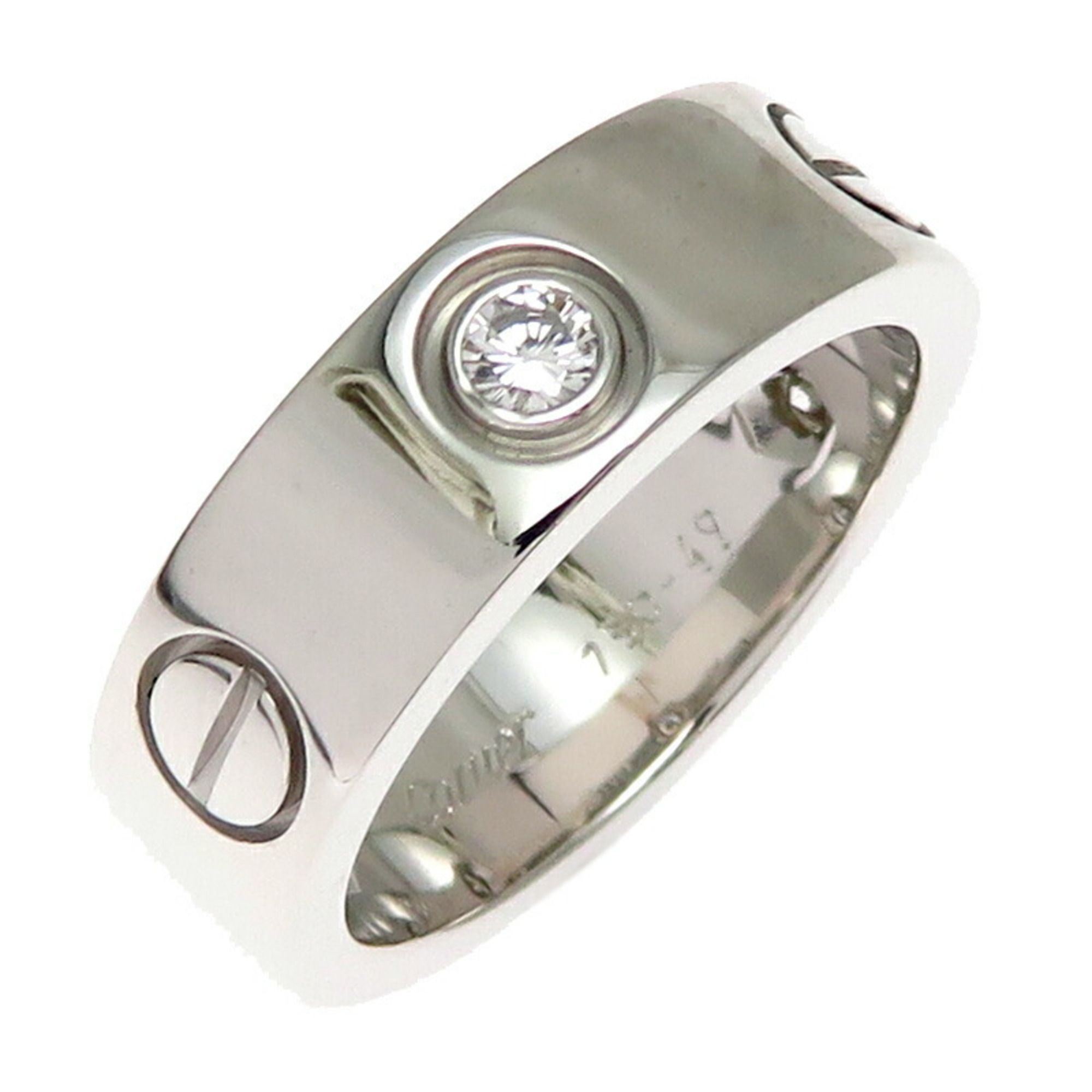 Cartier #49 Love Half Diamond Ladies Ring B4032500 750 White Gold Size 9