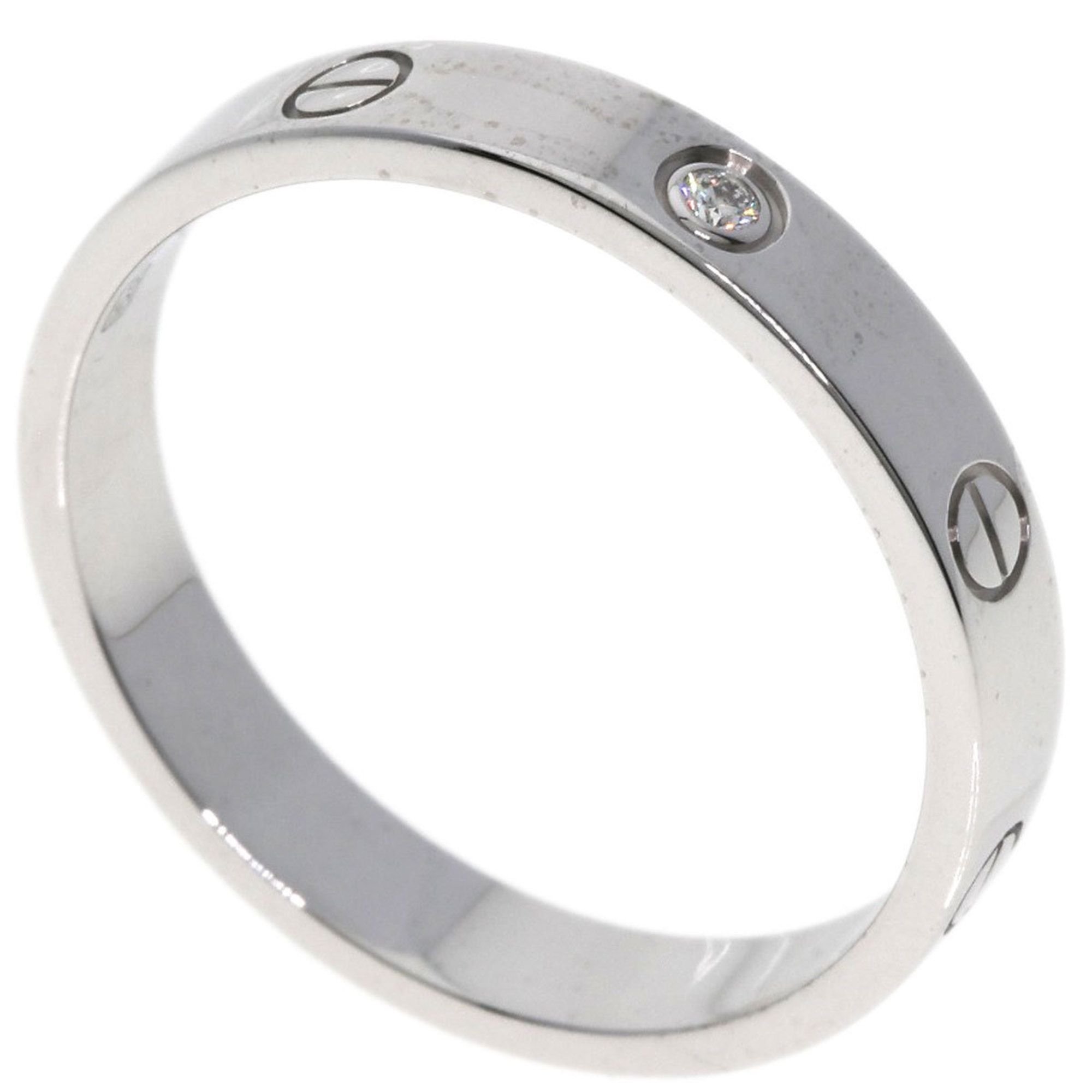 Cartier Mini Love Ring 1P Diamond #64 K18 White Gold Men's Women's CARTIER