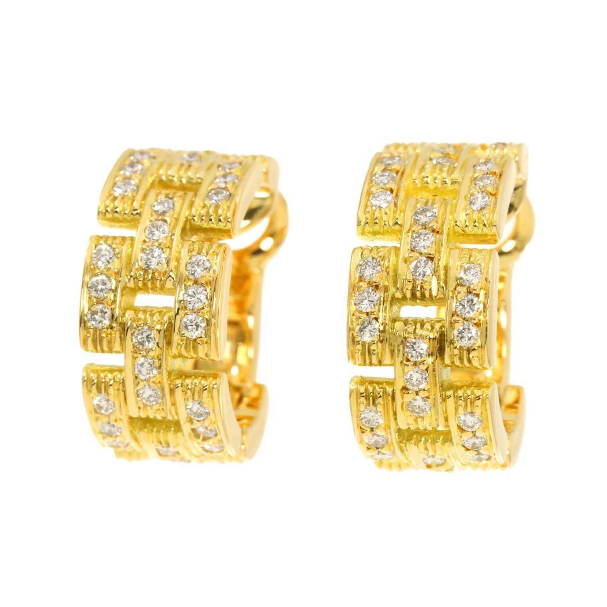 Cartier Maillon Panthere Diamond Earrings K18 YG Yellow Gold 750 Clip on