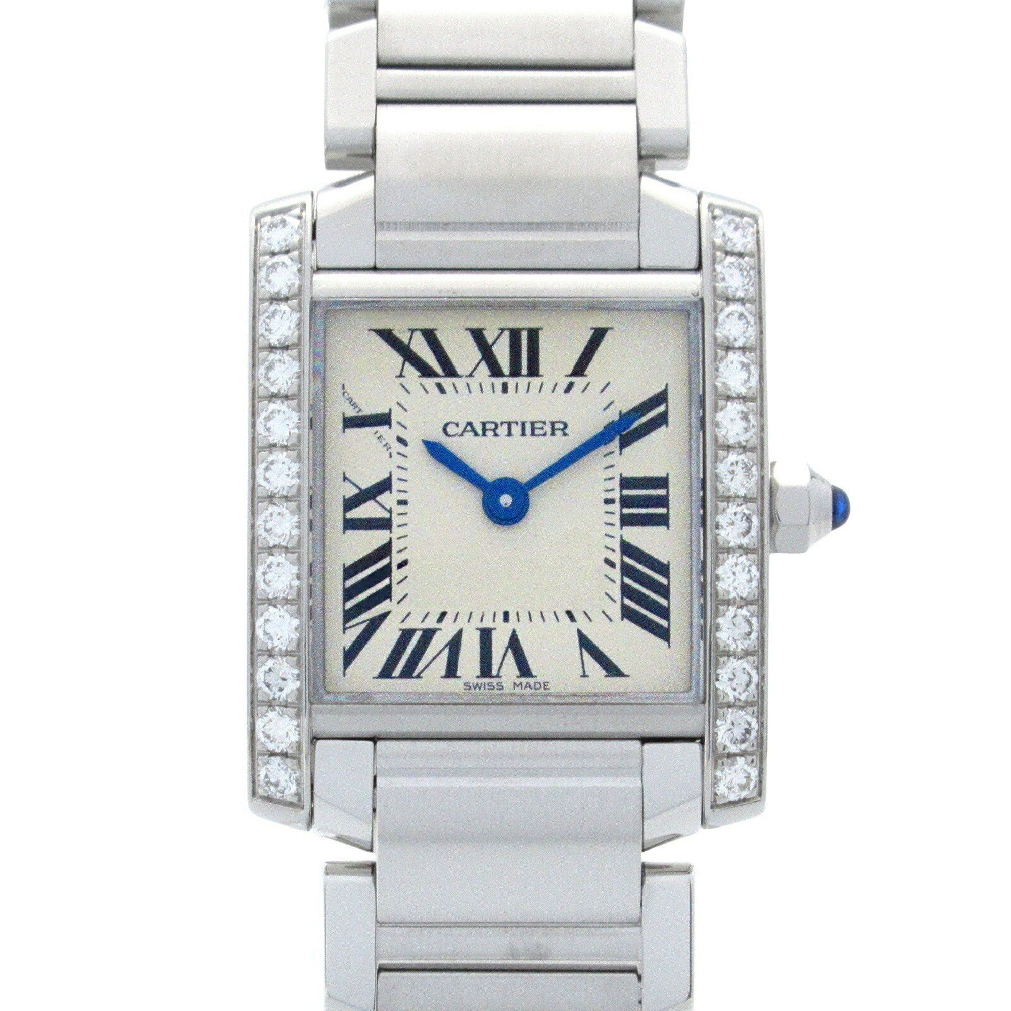 CARTIER Tank Francaise SM Diamond Bezel Watch Stainless Steel Ladies Silver W4TA0008