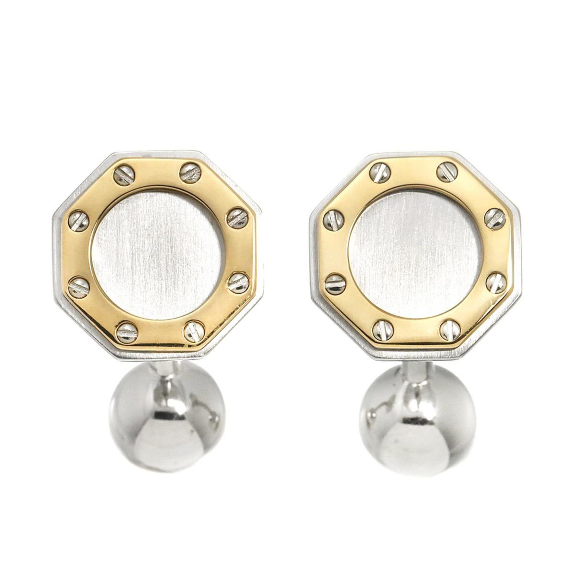 Cartier Octagon Cufflinks K18 YG Yellow Gold 750 SS Stainless Steel Cuff links