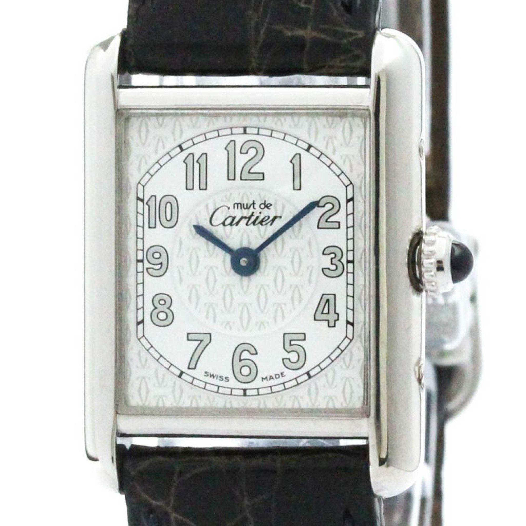 CARTIER Must Tank Stainless Steel Leather Quartz Ladies Watch W1014254