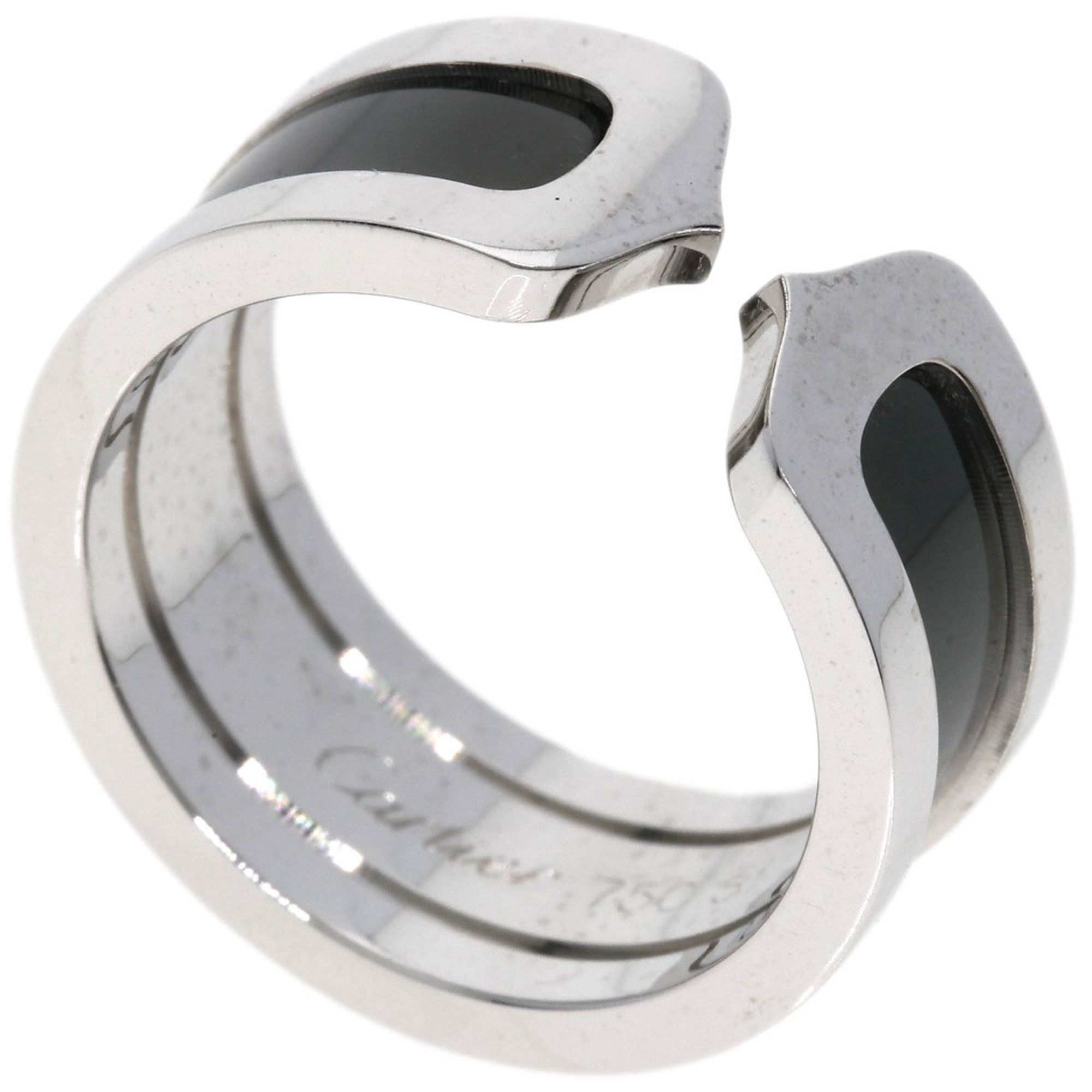 Cartier C2 Black Lacquer #51 Ring 18K White Gold Women's CARTIER