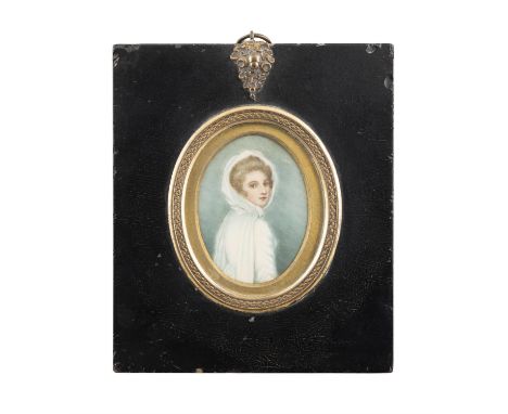 ENGLISH SCHOOL 19TH CENTURYMiniature Portrait of a Lady with White ScarfOval, 7.2 x 5.5cm Inscribed 'Lady Hamilton' 