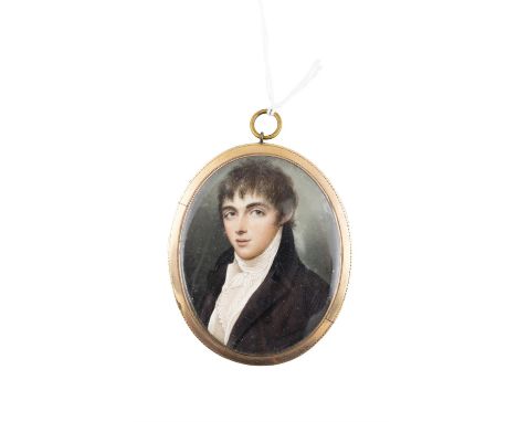 PEAT Miniature Portrait of a Young Gentleman Wearing a White StockOval, 7 x 5.5cmSigned 'Peat'