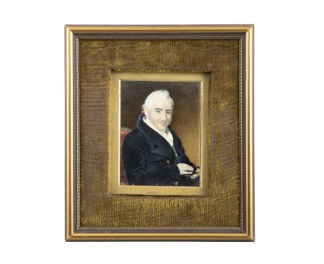 ENGLISH SCHOOL (C.1830)Miniature Portrait of a Seated Gentleman ReadingOil on ivory, 10 x 8cm