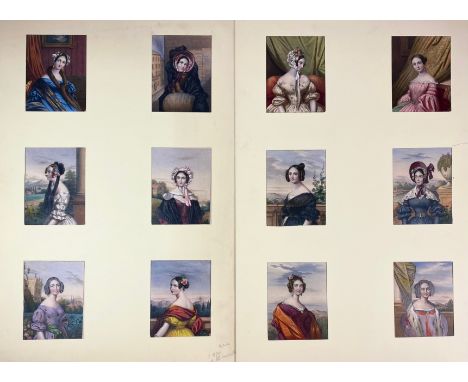 COSTUME PLATES -- TWELVE MONTHS -- COLLECTION of 12 charming lithogr. costume plates, delicately coloured by hand. (c. 1870).