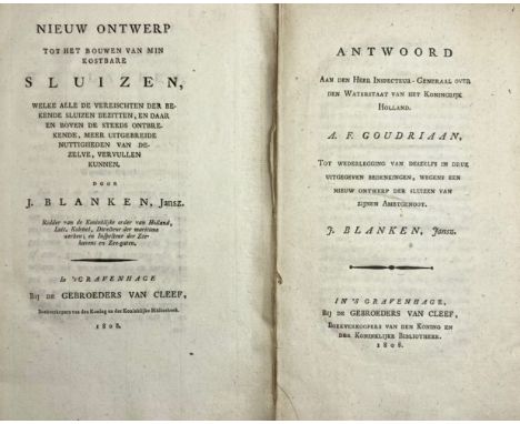 BLANKEN, J. Nieuw ontwerp tot het bouwen van min kostbare sluizen. 's-Grav., van Cleef, 1808. iv, 56 pp. W. 1 fold. engr. Wrp