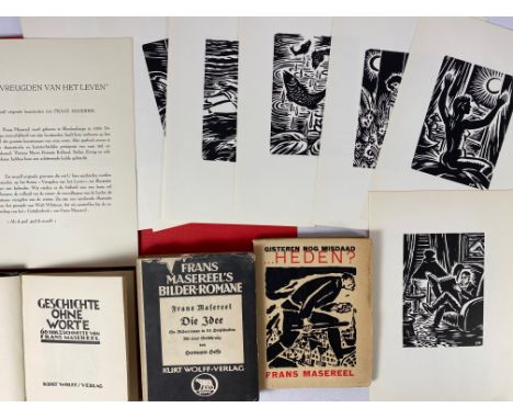 MASEREEL, Fr. Geschichte ohne Worte. Munich, K. Wolff, 1922. W. 60 woodcuts. Sm-8°. Cont. h. mor. Printed in 800 numb. copies