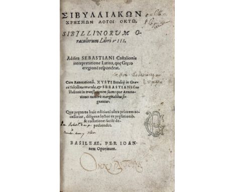SIBYLLINA ORACULA -- SIBYLLIAKÔN chrèsmôn logoi oktô. Sibyllinorum Oraculorum Libri VIII. Add. S. Castalionis intrepret. Lat.