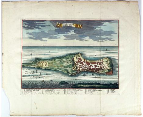 ASIA -- MACAO -- "PLATTE GROND van de Stadt Macao" &amp; "DE STAD MACAO". (Dordr., G. onder de Linden, 1724-1726). 2 engrs., 