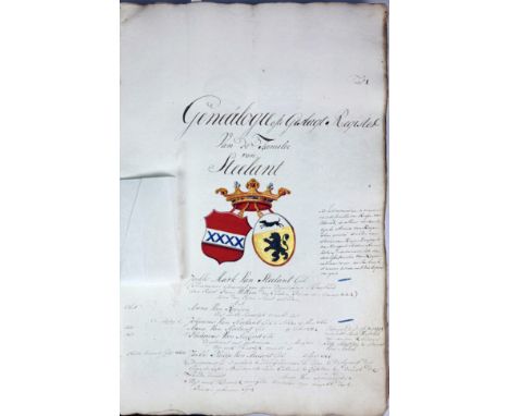 HERALDRY - GENEALOGY -- "GENEALOGIE ofte Geslagt Register Van de Familie van Steelant" - "GENEALOGIE ofte geslagt register va