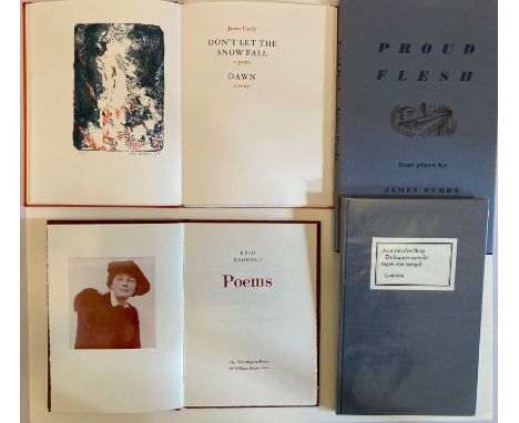 PURDY, J. Don't let the snow fall, a poem. Dawn, a story. (Utr., Sub Signo Libelli, (1985)). (16) pp. W. 2 or. cold. lithogr.