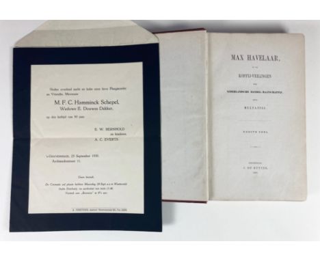 MULTATULI (=E. Douwes Dekker). Max Havelaar, of de koffij-veilingen der Nederlandsche Handel-Mij. Amst., J. de Ruyter, 1860. 