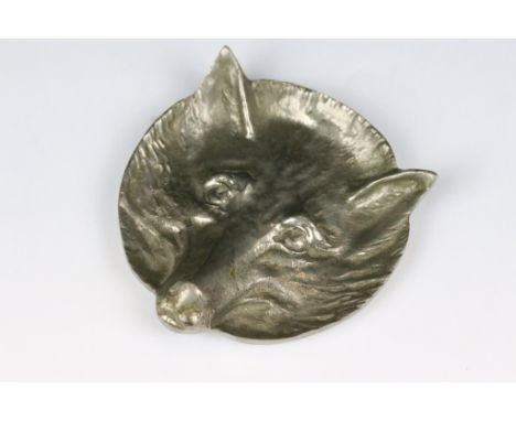 A vintage white metal pin dish in the form of a fox head. 
