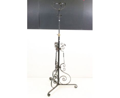 Victorian Scrolling Wrought Iron Telescopic Standard Oil Lamp Stand, 63cm wide x 153cm high 