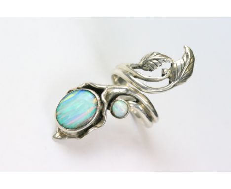 Silver Art Nouveau style Dress Ring set with Opal panels 